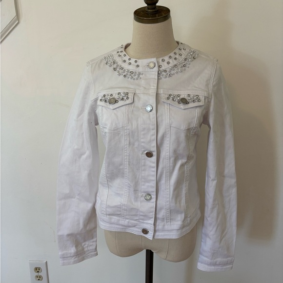 Joseph Ribkoff Vanilla Embellished Button-Down Bling Denim Jacket 241912 SZ M - Picture 3 of 8